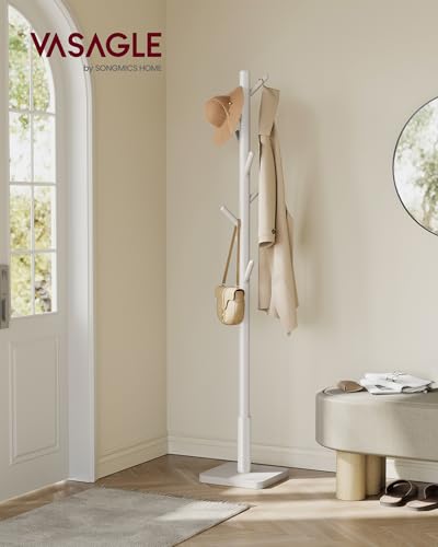 Cappuccino Beige Solid Wood Coat Rack with 8 Hooks