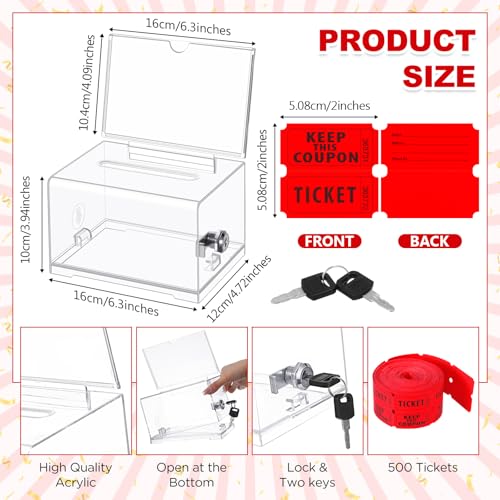 Havawish Clear Lockable Raffle Box with 500 Tickets