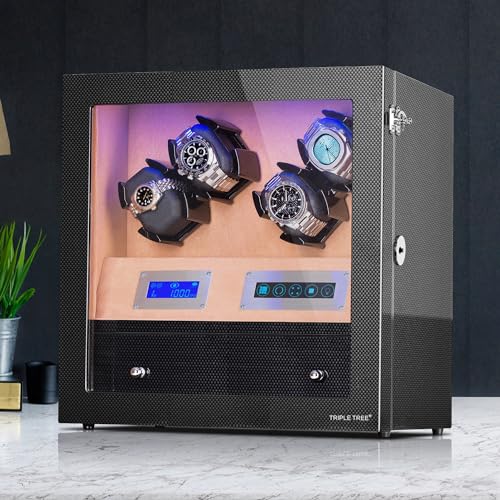 Triple Tree Quiet Japanese Motor Watch Winder with Blue Illumination & Storagedrawer